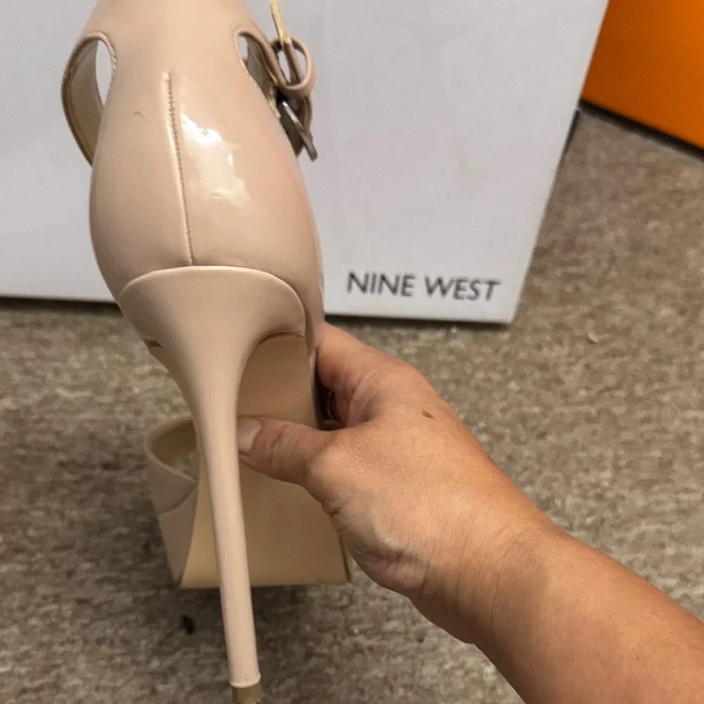 Nine West Nude Patent Platform Ankle-Strap Heel